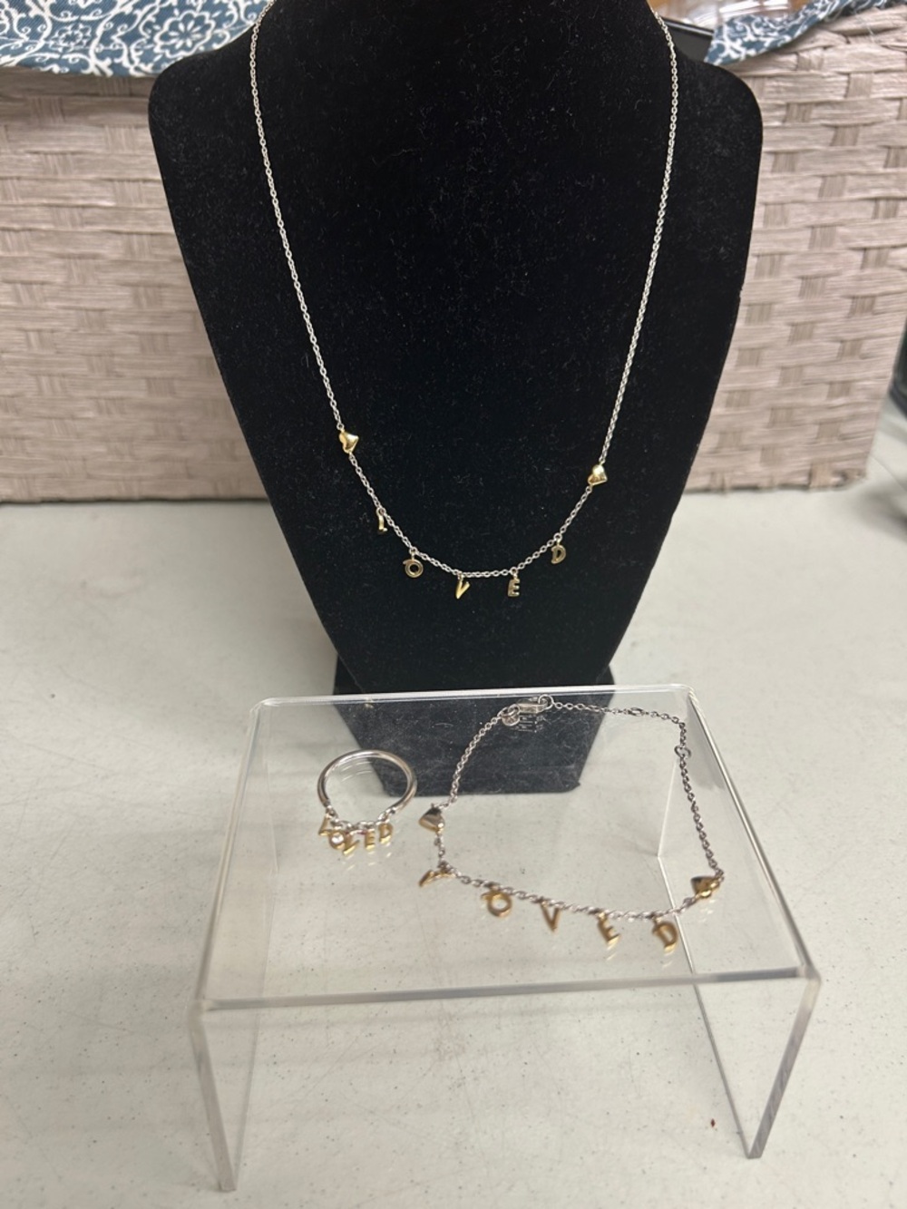 Pandora Two-Tone 'LOVE' Charm Necklace with Gold Letter Accents